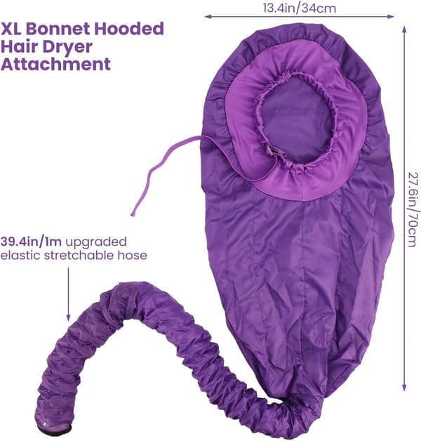 Hettehette for hårføner, XL dypkondisjonerende varmekappe, justerbar elastisk stropp, lilla, for krøllete hår, oljebehandlinger og styling