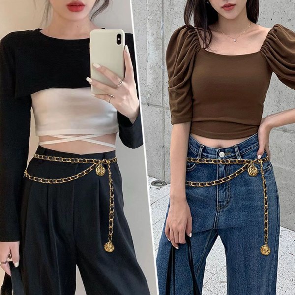 Camellia chain adjustable elastic waist accessory dress high class pants chain waist chain
