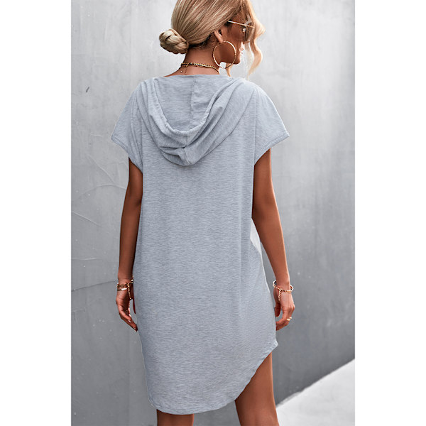 Sommarklänning för kvinnor Kortärmad Hooded V-ringad Solid Klänningar för Caual gray s