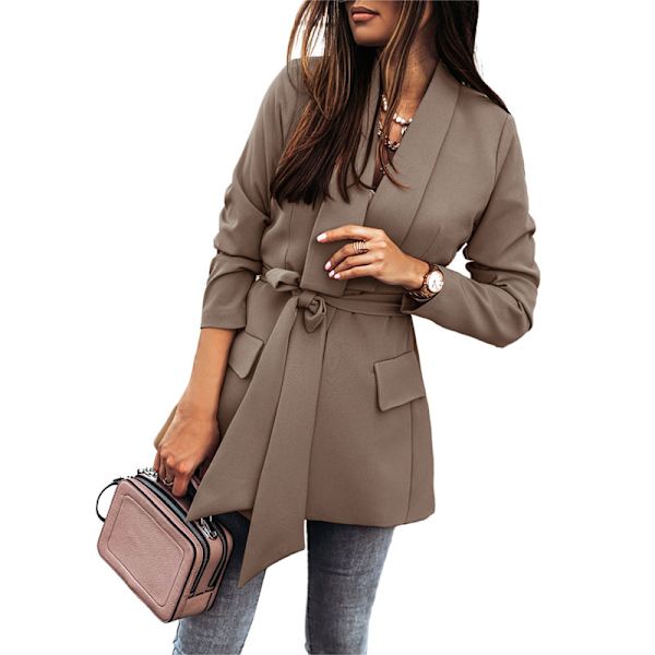 Kvinnor apel Blazer Coats ace Up O Work Slim Suits Jackor Khaki L