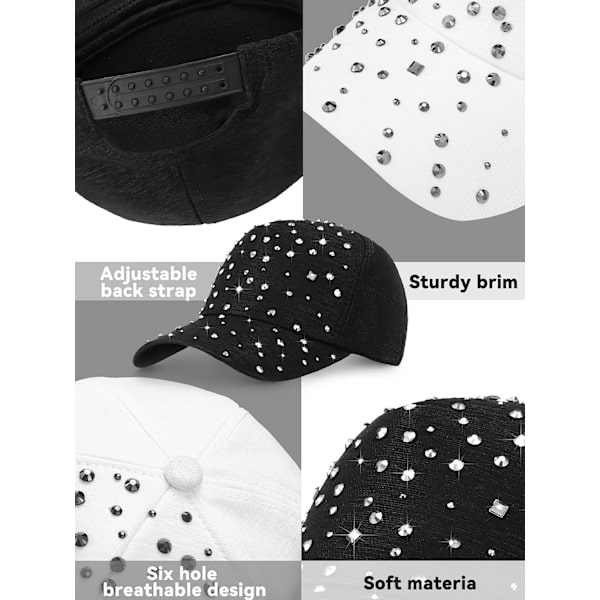 2 st justerbar ventilerande rhinestone cap