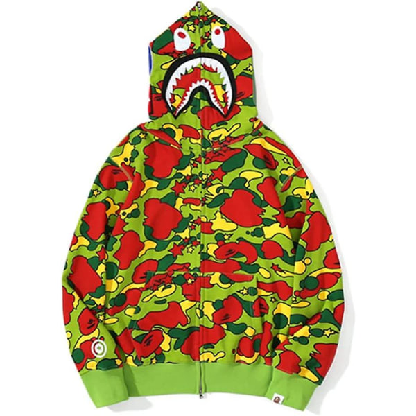 Shark Ape Bape Hoodie Camo Print Polyestertröja Casual Loose Zip Hoodie Jacka För Herr Dam Green camouflage M