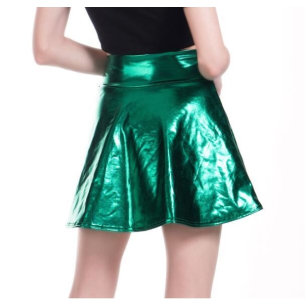 Minikjol i PU-läder för kvinnor Plisserad kjol Nattklubb green L