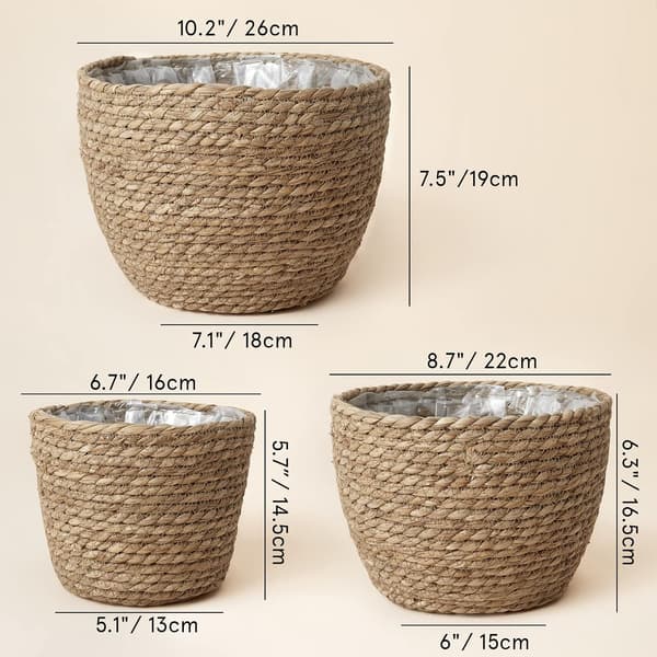 Sjögräskorgar för inomhusväxter, blomkrukor 3-pack
