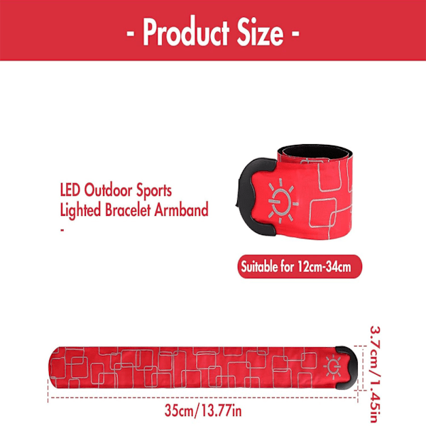 LED Armband för Löpning, 2-pack för Löpare Uppladdningsbar Reflex Utrustning Lysande Armband Hög Synlighet LED Armband Ljus - Röd Red