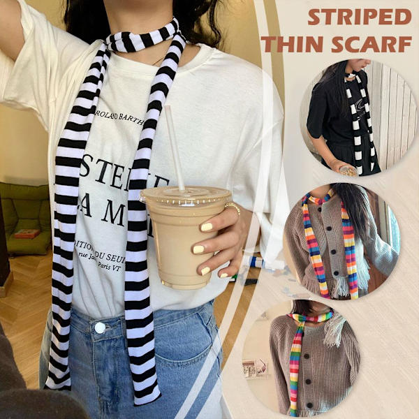 Randig tunn halsduk för män och kvinnor i samma stil Thin strips one size
