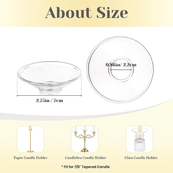 Glassbobecher for lysestaker, 12 stk. lysdryppbeskyttere ringer | Lysringer for 0,86\" koniske lysestaker, klar voksfanger