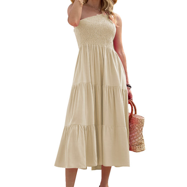 Dam Boho One Shoulder Ärmlös strandfestklänning -Aprikos M