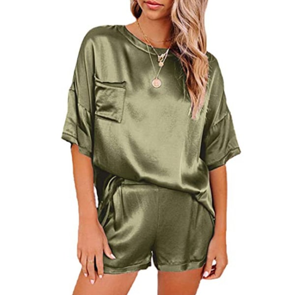 2st Kvinnor Pyjamas Set Kortärmad Summer Sleepwear Army Green XL
