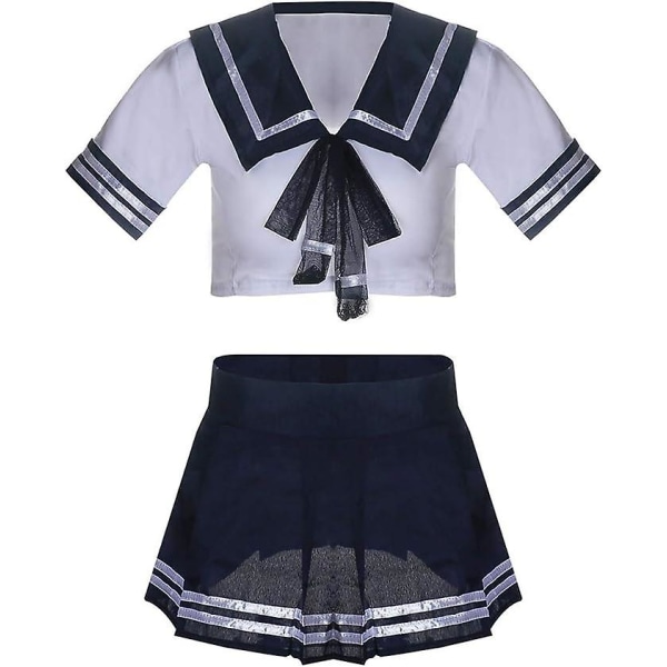 Kvinnors stygg skolflicka outfit japansk anime Lolita sjömanskostym Cosplay underkläder set med strumpa M