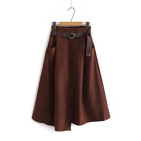 Casual kjol för kvinnor med hög midja brown