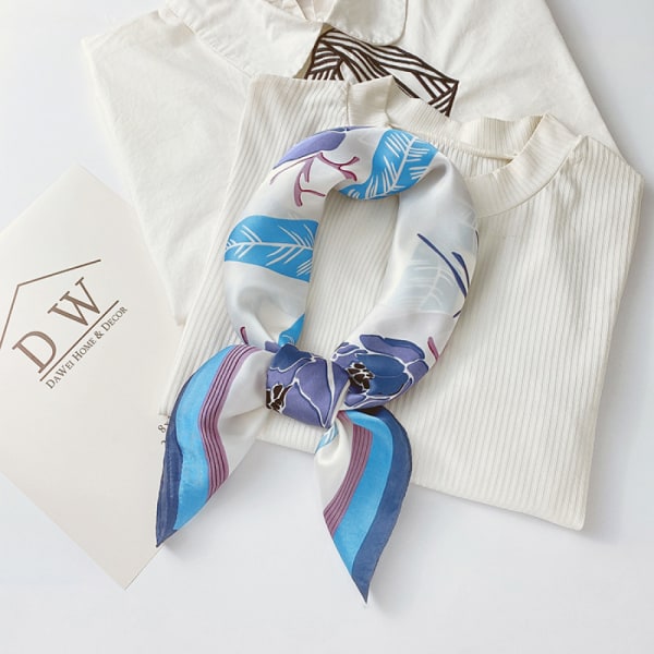 27,5 x 27,5 Kvinnor fyrkantig sidenliknande hårscarf Huvud Sovomslag Satin huvudduk, blå-11