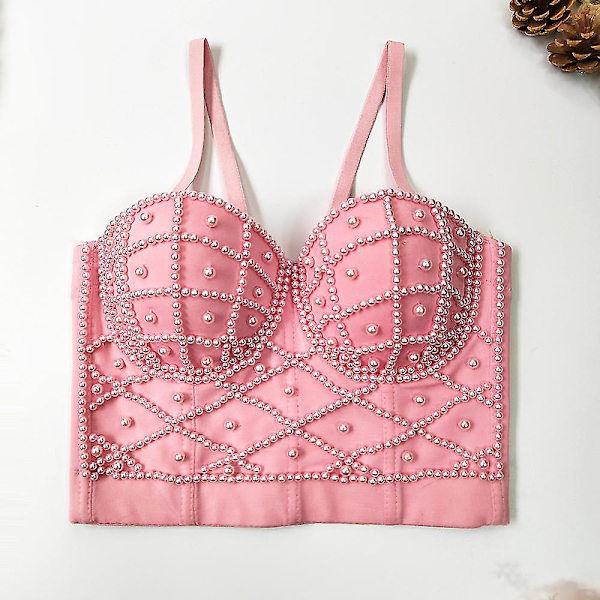 Utsökta pärlor Rhinestone Cropped Toppar Dam Bustier Vit Linne Rave Festival Club Party Topp Underkläder Camis pink 40C