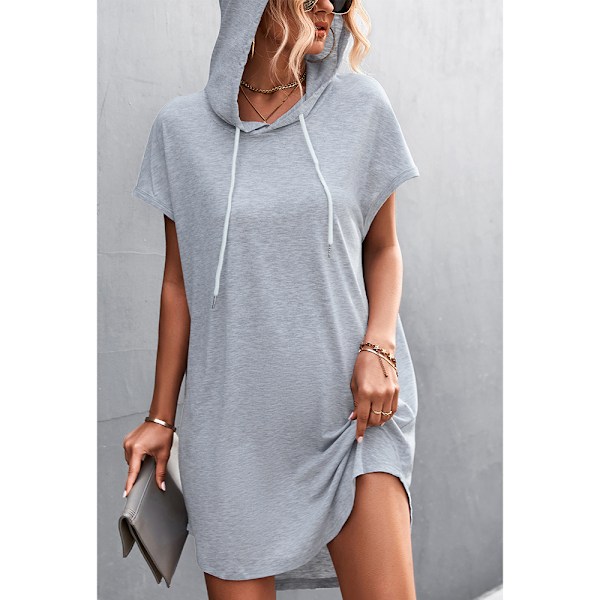 Soarklänning för kvinnor Kortärad Hooded V-ringad Solid Klänningar för Casual gray m