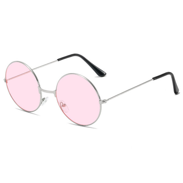 Retro runda solglasögon bländande mode runda bågar glasögon färgade linser prins spegel Silver frame powder