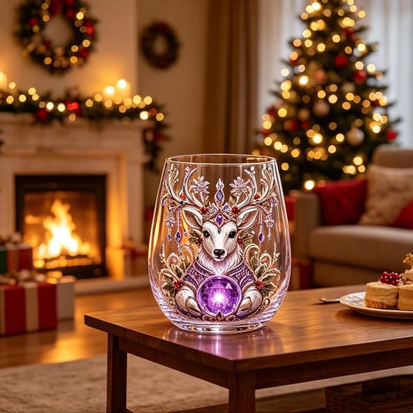 Julekrystalmærkat Glas Kop (Ametyst Rensdyrønsker)