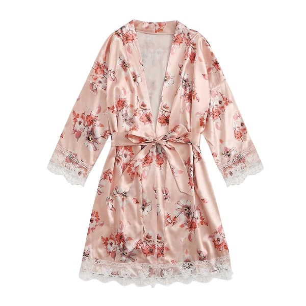 Satin Silk Pyjamas Dam Nattlinne Underkläder Robes Underkläder Sovkläder Sexig Pink M
