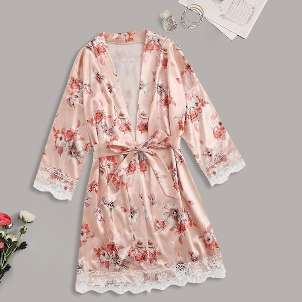 Satin Silk Pyjamas Dam Nattlinne Underkläder Robes Underkläder Sovkläder Sexig Pink XXXXL