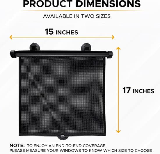 Bilens sidoruta solskydd – infällbart rullgardin med sugkoppar – 40 x 45 cm – 2-pack