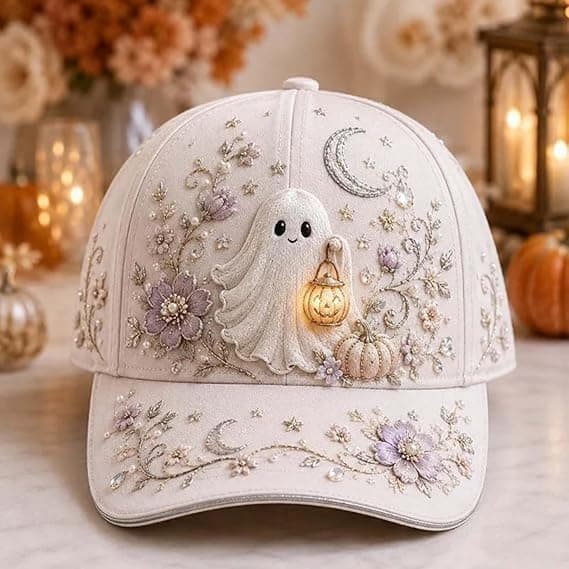 3D Halloween brodert baseballcaps for kvinner, vasket bomullshatt med gresskar- og spøkelsesbroderi E