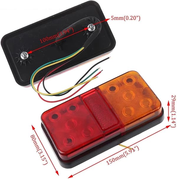 2 STK 12V LED Trailer Baglygter, 10LED Stop Bremselys med Blinklys Indikatorlamper til Campingvogn, Autocamper, Lastbil, Båd & Camper