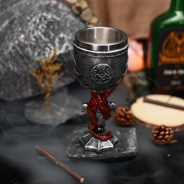 Dragebeger i rustfritt stål Dungeons and Dragon-gave til menn, 2 dl kalkvinbeger Kors Middelaldersk drikkekopp Gotisk D&D-beger Halloween A