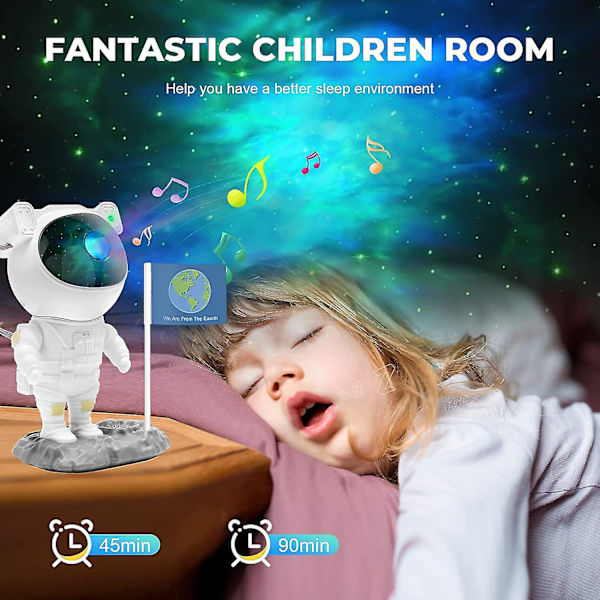 Galaxy Astronaut-projektor med Bluetooth musikhögtalare, fjärrkontroll och timer, nebulosa Star Space Buddy-projektorlampa för barn Familj Vänner Present, säng
