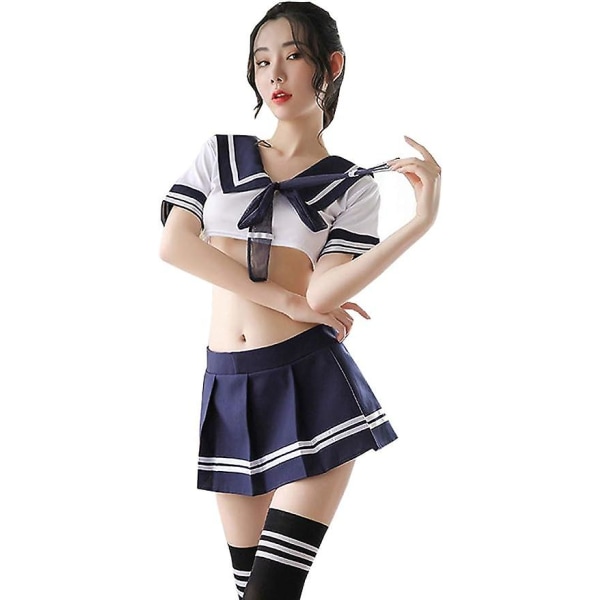 Kvinnors stygg skolflicka outfit japansk anime Lolita sjömanskostym Cosplay underkläder set med strumpa M