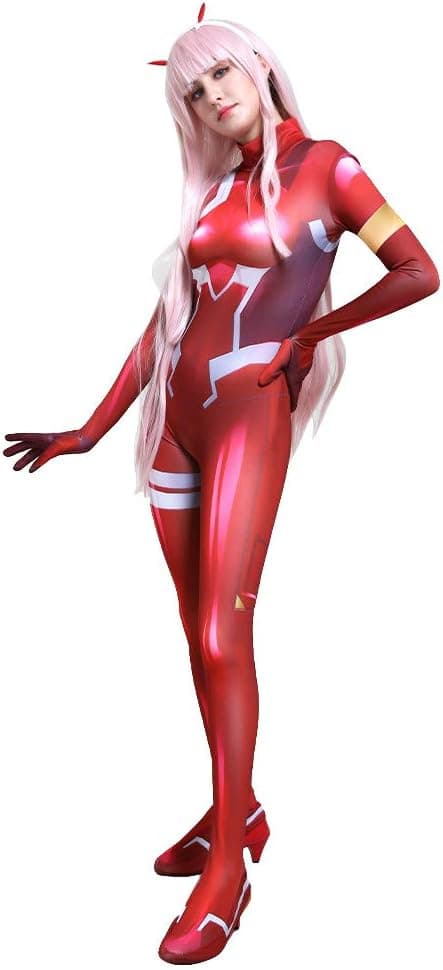 Kvinders Røde Kampdragt & Hovedbeklædning – Anime Cosplay Spandex Bodysuit (Passer til højde 165cm) M