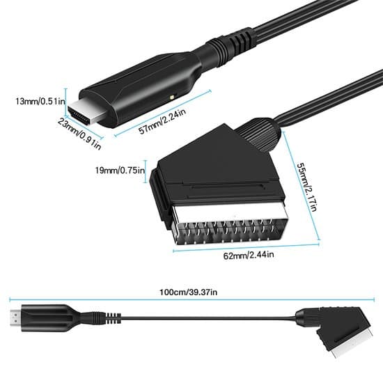 HDMI til SCART-adapter - Videokonverterer - Plug and Play - Inkluderer USB-strømforsyning - for TV, DVD og spillkonsoller