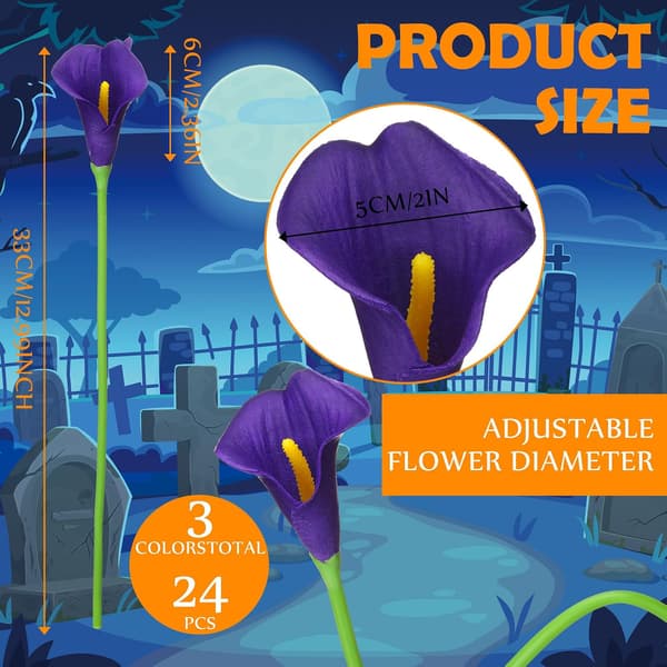 24 stk Halloween- og høstblomster, 35 cm, svart, oransje, lilla