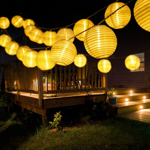 Solcell Rislampa Ljusslinga Papperslykta LED 3,5m 10 Lyktor gul yellow