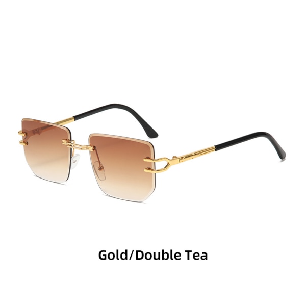 Snygga bågfria solglasögon Retro metallsolglasögon för kvinnor Modeglasögon för män Gold frame gradient tea