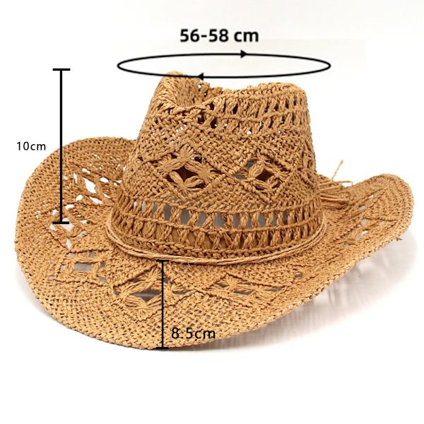 Utomhus Män Kvinnor Western Cowboy Hattar Handvävd halmhatt camel