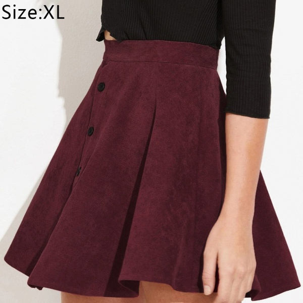 Knäppningsöppen A-linje kort kjol med hög midja Fuchsia,XL