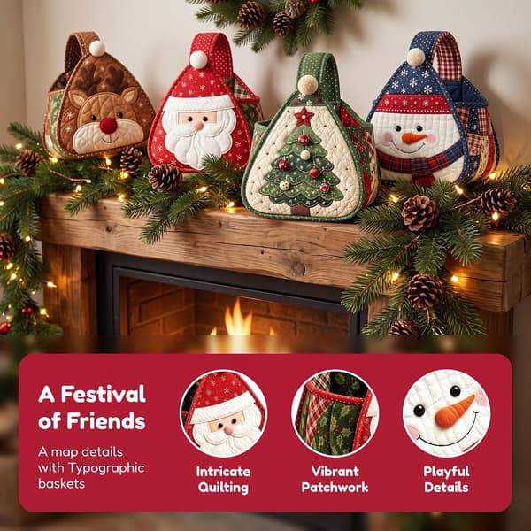 DIY Quiltet Julekurvsett Søt Nisse og Venner Dekor