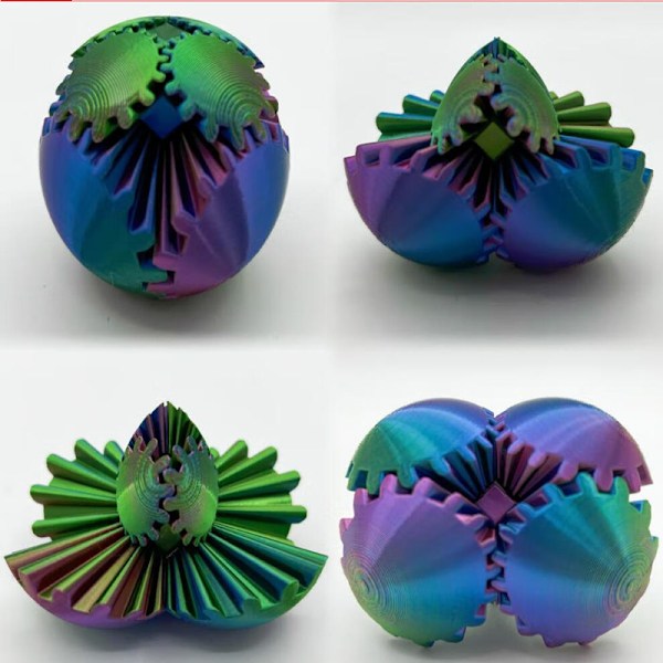 3D-tryckt Kugghjulskula Snurrande Kula eller Kub Fidget Leksak Kugghjulssfär Kugghjulskula Pop Fidget Leksak Stressboll 8cm
