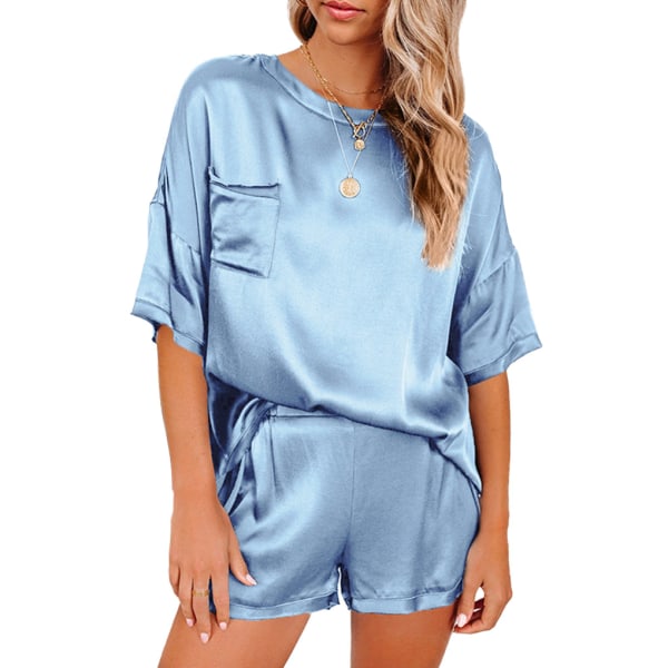 2st Kvinnor Pyjamas Set Kortärmad Summer Sleepwear Sky Blue XL