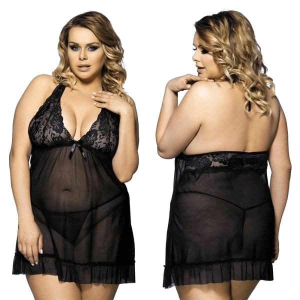 Dam Sexig Backless Babydoll Nattlinne Underkläder Sovkläder Black 2XL