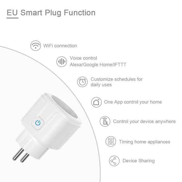 Smart stikkontakt kompatibel med Alexa, Google Assistant, app- og stemmestyring, ZigBee Hub påkrævet, EU (16A)