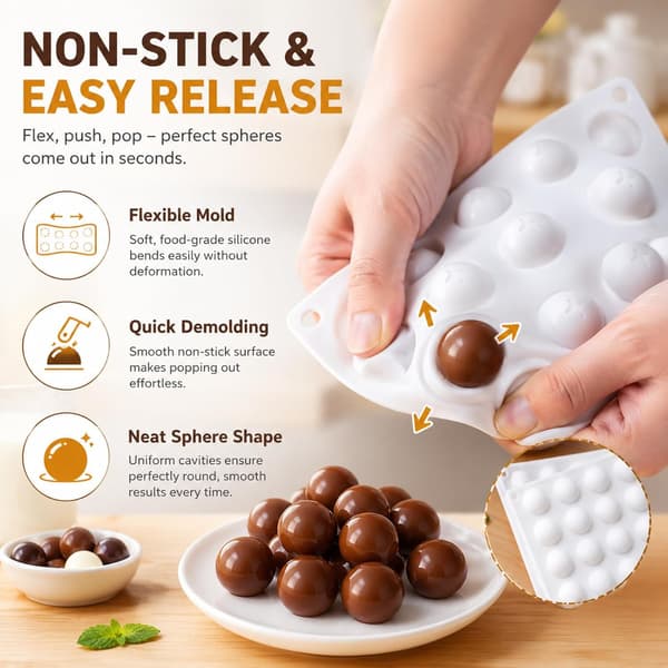 Silikone Kugle Chokolade Bombe Form, Lille 3D Kugle Form, Non-Stick Rund Trøffel Slik Bageplade, Multifunktionel til Chokolade, Isbit, Gelé