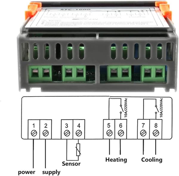 Digital LCD Temperaturregulator 10A DC 24V Termostat STC-1000 1m NTC Sensor Termostat Regulator Varmelegeme Køler 2 Relæudgang (24V)