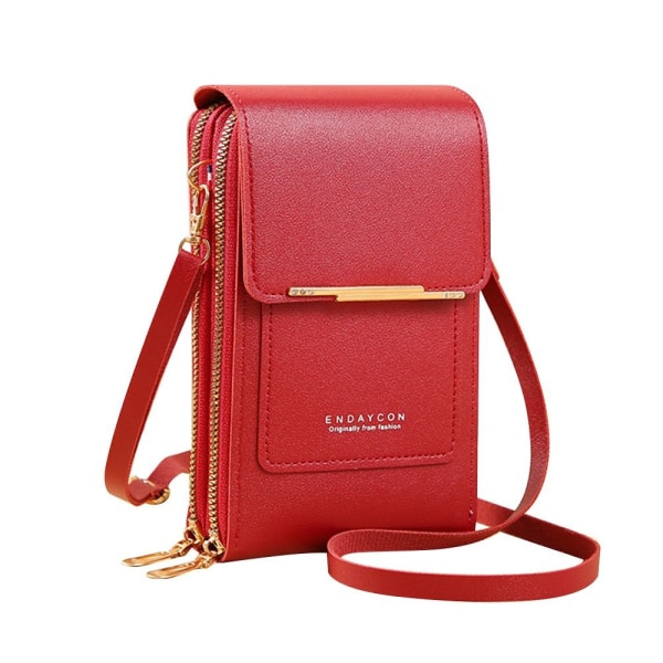 RFID-läderväska Touch Screen Telefonväska Crossbody Damväska Red