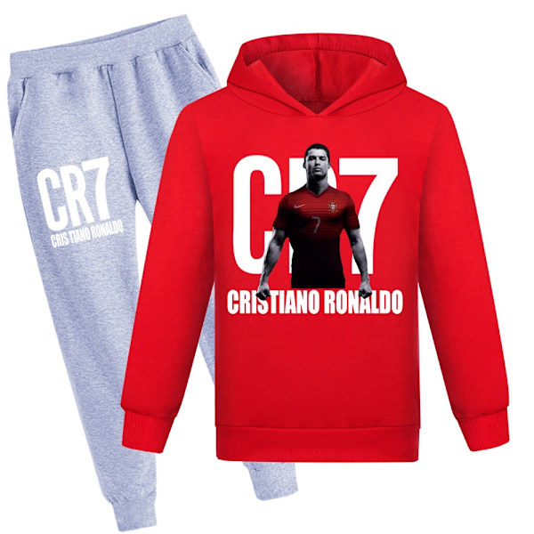 CR7 Ronaldo Pojkars Träningsoverall Fotboll Hoodie Sweatshirt Topp + Byxor Outfit Red03 110cm