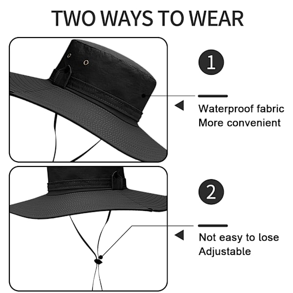 Solhattar med UV-skydd, vandringssafari med bred brättad cap black