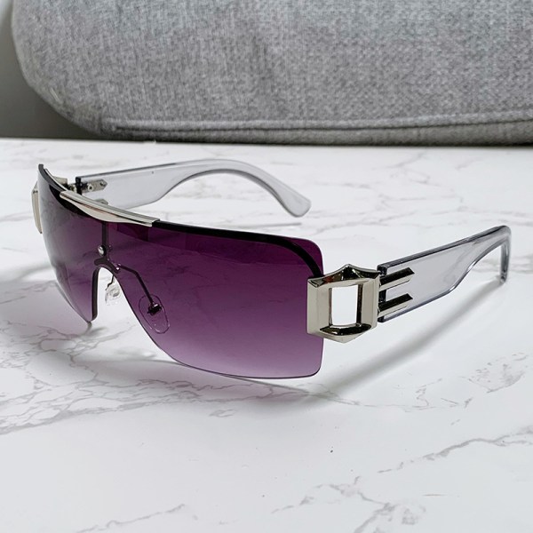 Personlighetssolglasögon i ett stycke Y2K futuristiska båglösa trendsolglasögon ihåliga Gold frame all gray pieces