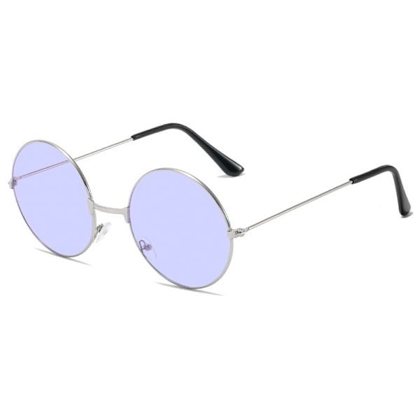 Retro runda solglasögon bländande mode runda bågar glasögon färgade linser prins spegel Silver frame purple piece