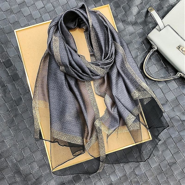 Tunn sjal Sidenscarf Lång damscarf för kvinnor Mode Utländsk S mörkgrå