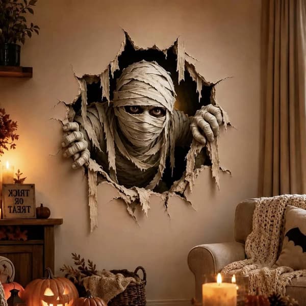 Halloween Innbrudd 3D Veggdekaler, Halloween Knust 3D Veggdekaler Hekseinvasjon Witch