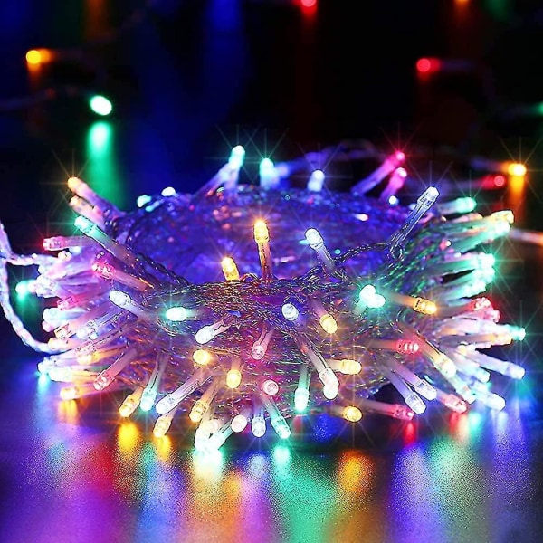 Juldekoration Ljus Garland Interiör. Flerfärgad julgransljus 100 lysdioder 15 m vattentät 8 lägen utomhus julgransbelysning